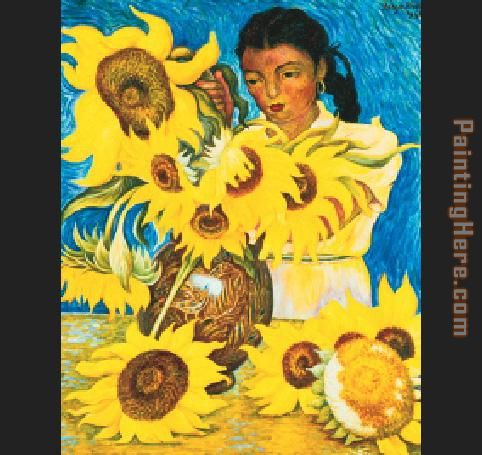 Diego Rivera Muchacha con Girasoles (Girl with Sunflowers)